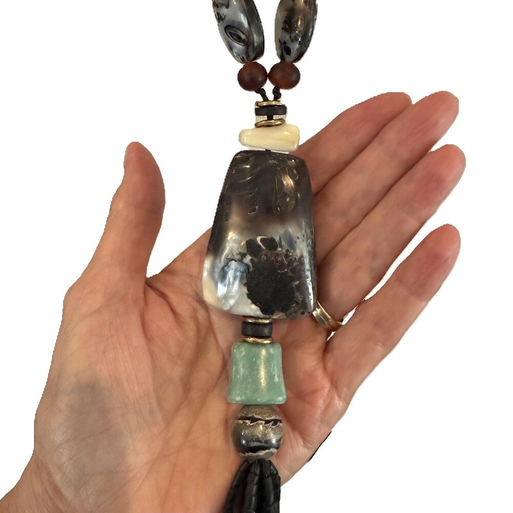 Vintage Tribal Beaded and Stone Necklace - Picture 2 of 13